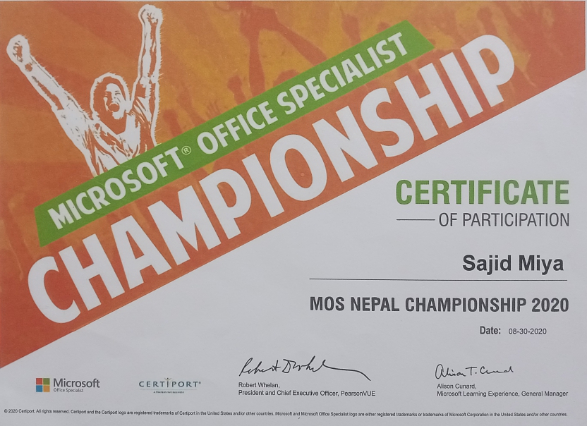 MOS Nepal Championship Certificate